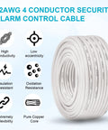 22 AWG 4 Conductor Stranded Shielded Plenum Cable 100 Ft White Jacket CL3P Low Voltage Wire Coil with Features Displayed