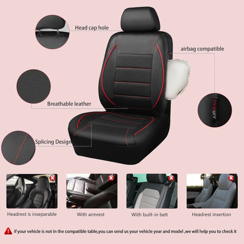 Universal Piping Leather Front Seat Covers Set For SUV Sedan Van And Truck, Waterproof Faux PU Leather, Airbag Compatible