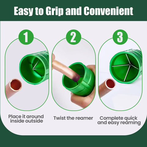 Beefy 4 Blade Pipe Reamer Tool demonstrates deburring on copper pipe with focus on ease of use and functionality.