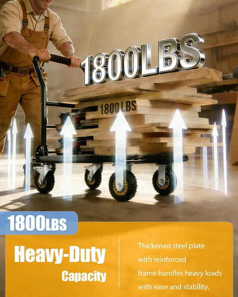 Beefy 1800 Lbs Steel Platform Cart With 36x24 In Deck For Warehouse Hauling And Home Shop Use Heavy Duty Utility Cart To Move Boxes Equipment Appliances And Pallets Stable Rolling With Locking Casters And Easy Grip Handle, loaded with wood boards