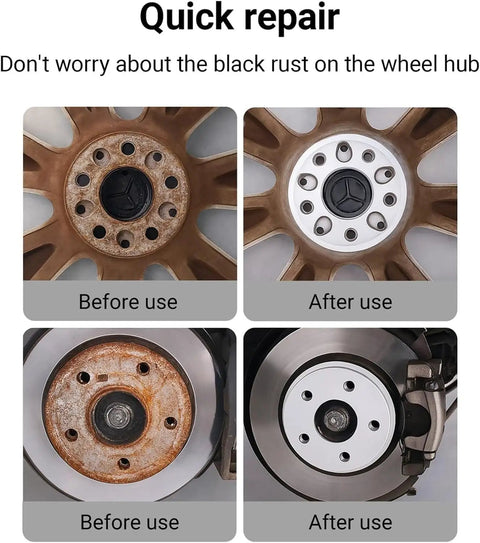 Wheel Hub Cleaning Kit With 15 Cleaning Pads before and after use on rusty and clean wheel hubs