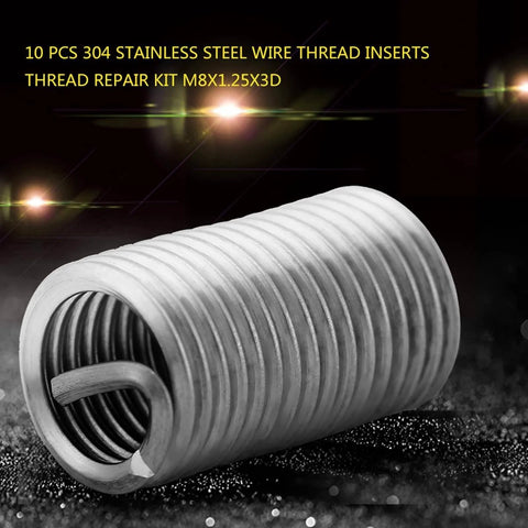 10 Pcs M8x1.25 Helicoil Thread Repair Kit In 304 Stainless Steel showing a close-up of a durable wire screw sleeve insert for damaged threads.