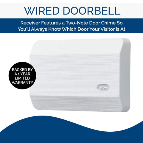 Wired Door Chime With White Textured Receiver, Two Chimes For Front Door And Back Door, Front Door Two Tone Chime And Back Door One Note, No Brainer Install, Classic White Finish That Fits Any Home Decor