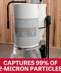 Go To Cyclone Dust Collector With 2 Micron Filter in woodworking shop capturing fine dust particles.