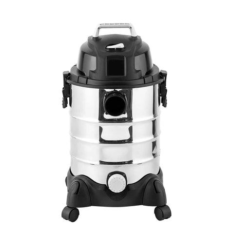 Front view of 6 Gallon Wet Dry Shop Vacuum Cleaner With 3.5 HP Motor, Stainless Steel Tank, Filter, And Handy Attachments.