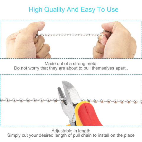 Hands holding Crystal Glass Ceiling Fan Pull Chain Set for light and speed control, with tool for adjusting 20 inch extensions.