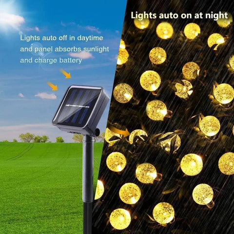 Solar String Lights Outdoor Waterproof 56ft 100 LED Globe Lights With 8 Modes Auto On Off Warm White in garden setting
