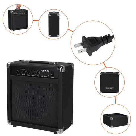 30W Bass Amp With Retractable Handle For Home Practice And Gig Ready Stage Performance, 8 Inch Speaker, Compact Design