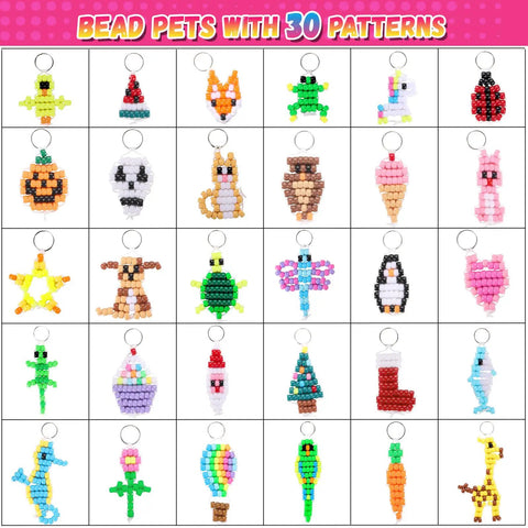 Beads For Crafts 1500 Beads Bead Kit With 30 Design Patterns for DIY Keychains in bead pets collection display