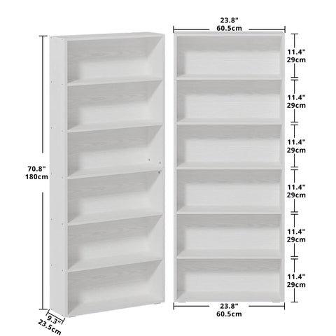 Pair Of Six Tier Floor Standing Bookshelves 70 Inch Tall Display Storage Shelves For Home Office Living Room And Bedroom Sturdy MDF Construction Each Shelf Holds 22 Lb With Tipover Resistant Design Rustic Chic
