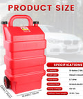 Portable 60L Fuel Caddy With 12V DC Pump Self Priming Gas And Diesel Transfer Tank On Wheels shown in red with specifications