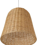 Natural Wicker Bell Pendant Lamp, 18 Inch Diameter Handwoven Ceiling Light With Adjustable 56 Inch Cord shown from front angle.