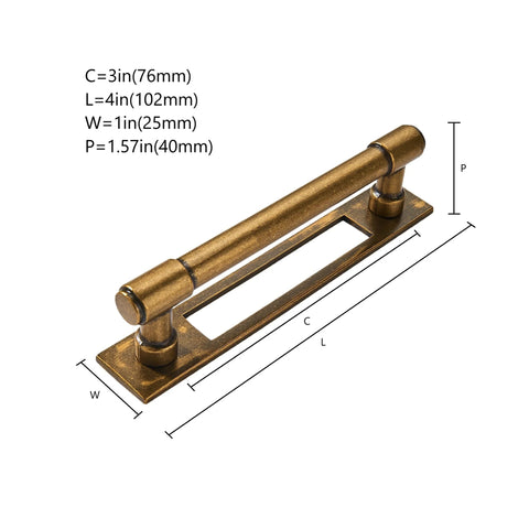 Diagram of Antique Brass Cabinet Pull Set 5 Pack 3 Inch Center To Center Backplates With Base Plate Zinc Alloy Vintage Handles.