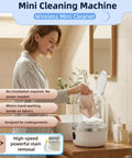 Slick Portable Mini Washing Machine With Digital Touch Controls And Usb Rechargeable Design Perfect For Underwear Socks And Delicates In Dorms Or Rvs Is A Straight Up Game Changer, shown in bathroom with user loading laundry.