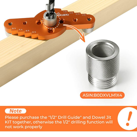 Self Centering Dowel Jig Kit With Drill Guide Scriber And Bits For Woodworking on a wooden plank