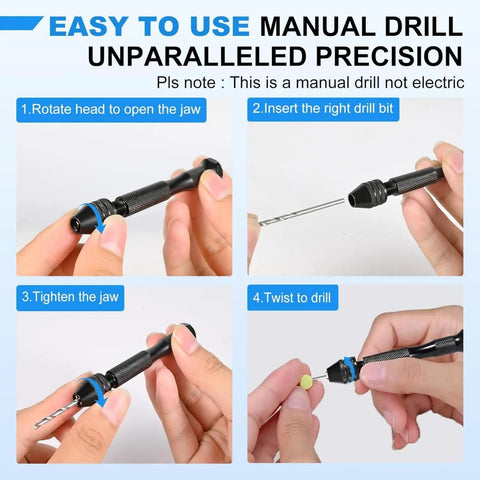 Professional Micro Drill Bit Set With Pin Vise Hand Drill, ergonomic manual rotary tool for precise jewelry crafting and resin art.