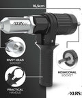 Heavy Duty Rivet Gun Adapter For Drill with 16.5cm length, 13.5cm height, practical handle, and hexagonal socket.