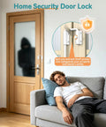 Lock Down Your Doorway With Heavy Duty White U Shaped Sliding Door Lock featuring tough anti pry rotating latch for 90 or 180 degree barn doors, shown mounted.