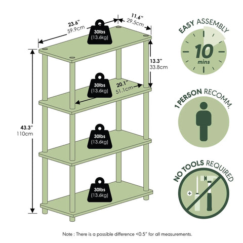 Turn-N-Tube 4-Tier Corner Storage Shelves With Toolless Open Design, Space-Saving Book Organizer For Living Room, Bedroom, Entryway, Hallway, And Laundry, Easy Assembly Without Tools, Soft Pink Finish, Wide Shelves For Books Decor And Baskets, 23.6 x 11.6 x 43.3 in