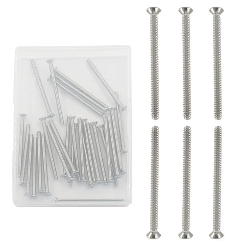 Built Like A Tank Cross Outlet Screws 6-32 X 2 Inch 304 Stainless Steel 30 Pack Heavy Duty Electrical Hardware in clear box.