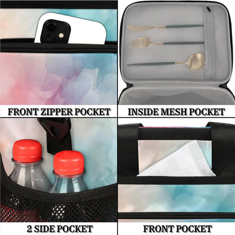 Abstract Gradient Insulated Picnic Backpack Lunch Bag For Women And Men Grab And Go Portable Tote front side mesh pocket details