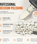 110 Piece Rotary Tool Polishing Kit All In One Pro Grade With Felt Wheels Buffing Wheels And Bullet Bits One Inch And One Half Inch Sizes Plus Five Stainless Mandrels. Image shows polishing components and tool detail.