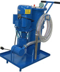 Portable Hydraulic Oil Filter Cart With 3 Micron Precision Filtration And Single Cylinder Purification System Killing Grit Fast With A Slick Pressure Gauge 2M Flexible PVC Hose And 220V Setup, blue motor with PVC hose.