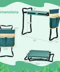 Garden Kneeler Bench With Tools Pouch Foldable Garden Seat Stool Kneeling Pad Cushion For Patio Yard And Lawn with dimensions shown