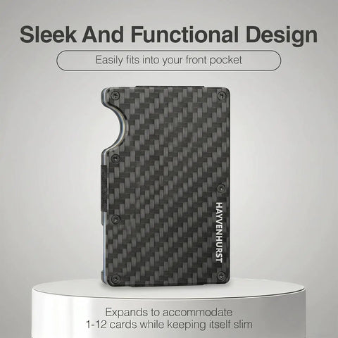 Slim RFID Blocking Metal Wallet For Men With Money Clip Minimalist Front Pocket Card Holder on display