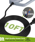 10ft power cord with UL certification for Powerful Dual Temperature Handheld Hot Air Gun With 572F And 1112F Settings, 900W To 1300W High Power.