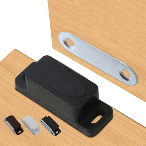 Magnetic Kitchen Cupboard Wardrobe And Closet Door Latch With Strong Hold Power Made From ABS And Iron, black with installation plate
