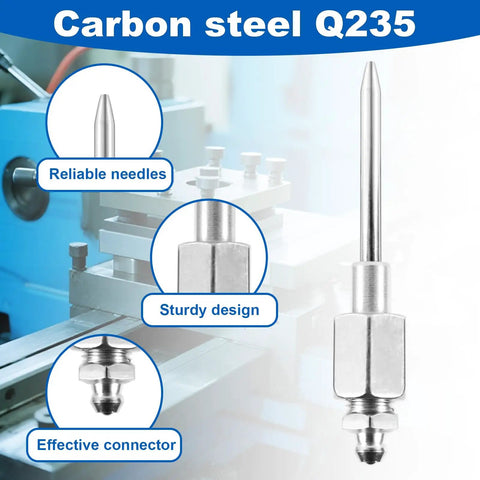 Grease Gun Accessory Kit With 4 Pro Grade Nozzles And Dispenser Straight And Bent Needle Attachments Flat And Sharp Tip Nozzles Rubber Adapter Great For Tight Spaces And Hard To Reach Lubrication Jobs, carbon steel Q235 needle design