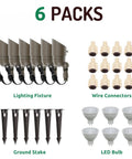 Six Pack Bronze Outdoor Landscape Lights 4W 12V Low Voltage LED Spotlights Warm White Waterproof With Replaceable Bulbs and accessories