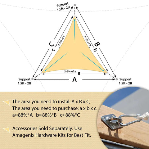 Installation diagram for Dope Sand Triangle Shade Sail 11x18x18 Feet UV Blocking Sun Shade Canopy