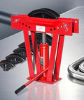 VEVOR 12 Ton Hydraulic Pipe Bender Manual Copper Tube Bending Machine With Six Dies for Piping Projects, red with black dies.
