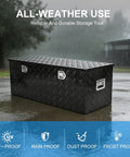 Beefy Heavy Duty Aluminum Truck Bed Tool Box 44 Inch Wide Diamond Plate Waterproof Storage Case in rain on pavement