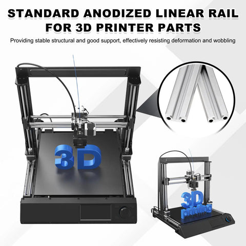 Two Piece Set 750mm Aluminum Extrusion Profile 1020 European Standard Anodized Linear Rail For 3D Printers And CNC Machines 20mm Wide By 10mm High Silver Ideal For DIY 3D Printers CNC Rigs Laser Cutters And Modular Frame Builds shown with a 3D printer setup.