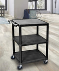 Multipurpose Storage Utility Cart With Three Shelves Structural Foam Plastic Black Finish 24W X 18D X 34H in an office space