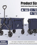 Heavy Duty Folding Utility Wagon With Table And Side Pocket For Beach Camping Garden And Shopping, 400 Lb Capacity, Durable 600D Oxford Cloth, Collapsible Outdoor Cart For Hauling Gear, Dark Blue.