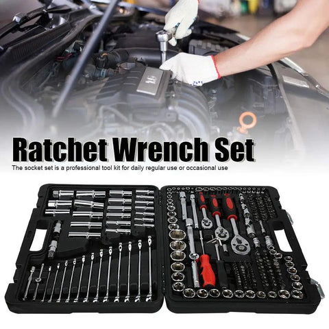 Mechanic using Pro Grade 215 Piece Ratchet Wrench Set With Sockets Kit Multi Drive for auto repair and maintenance