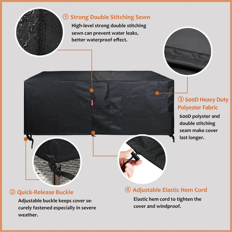 Rectangular Fire Pit Cover Fits 44 Inch Fire Table Waterproof And UV Resistant 600D Built Tough Outdoor Cover Details
