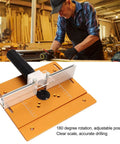 Slick Heavy Duty Aluminum Router Table Insert Plate, Real Deal Precision Lift System For Woodworking Benches showing adjustable miter guide.