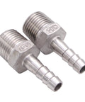 Stainless steel hose barb to 1/2in NPT male pipe fittings, 3/8in barb, pack of 2.