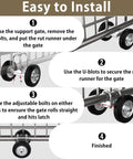 Installation steps for 6 Inch Rolling Gate Wheel Carrier For Driveway Heavy Duty Steel Wheel With Rubber Wheel For Swing Or Sliding Gates Supports Up To 600 Pounds Chain Link Fence Compatible Gate Helper