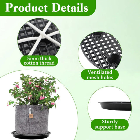 Five Pack 12 Inch Self Watering Plant Saucers, Durable Plastic Plant Trays With Bottom Water Catcher, Great For Indoor And Outdoor Pots, Auto Irrigation System For 1 To 5 Gallon Fabric Grow Bags