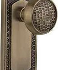 Egg And Dart Plate With Craftsman Knob Passage Door Hardware For Closet Or Hallway Complete Set For One Door With Both Sides 2.375 Inch Backset Antique Brass Solid Brass With Lead Crystal Knobs Easy To Install On Modern Pre Drilled Doors, featuring ornate detailing