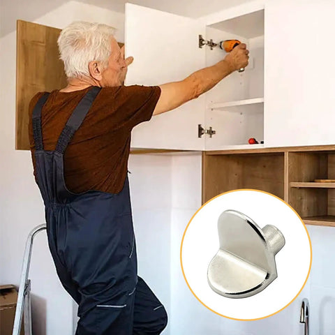 Man installing cabinets with Heavy Duty Shelf Brackets for Home Storage Metal L Shaped Clips For Cabinets And Bookcases Adjustable Height Easy