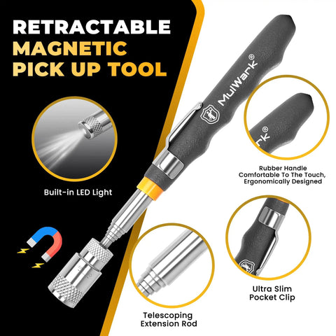 7 Piece Telescoping Magnetic Pickup Tool Set With 1 Pound And 5 Pound Magnet Sticks, 360 Degree Swivel Inspection Mirror, Parts Tray