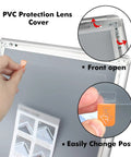 Close-up showing snap-open frame mechanism on Adjustable Pedestal Poster Sign Stand For 8.5 x 11 Posters, black, aluminum.