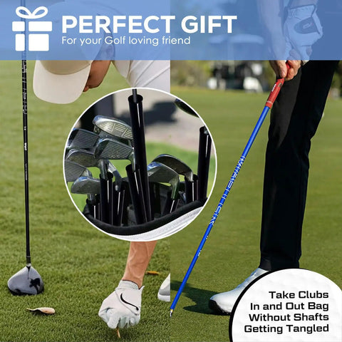 Golfer using 14 Pack Golf Club Pro Grade Protection Tubes 34 Inch Length With 1.5 Inch And 1.25 Inch Inner Diameters Universal Fit